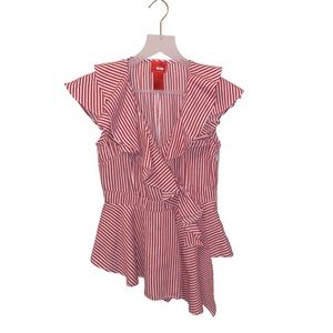 V Cristina Ruffle blouse/top | Color: Red & White | Size:Small